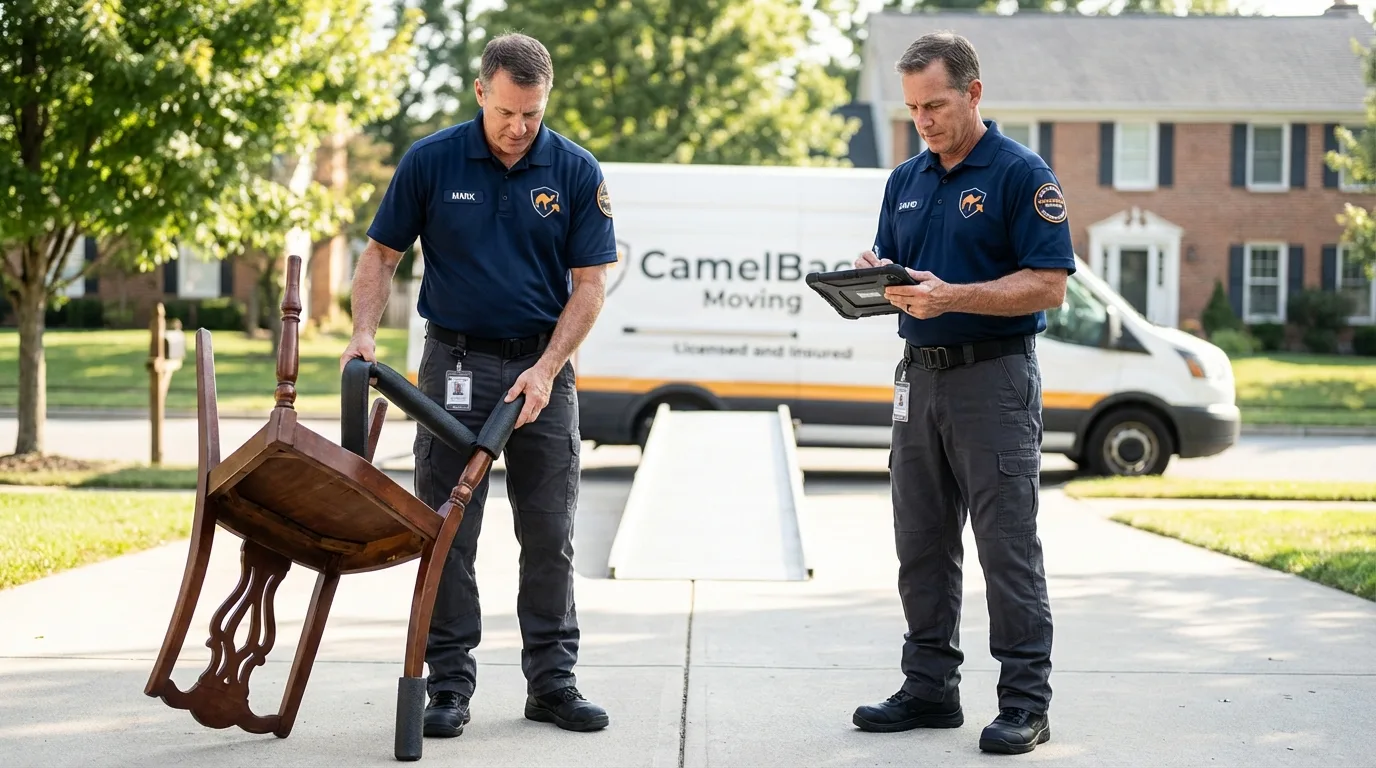Movers inspecting furniture for damage prevention before loading in Madisonville, TN